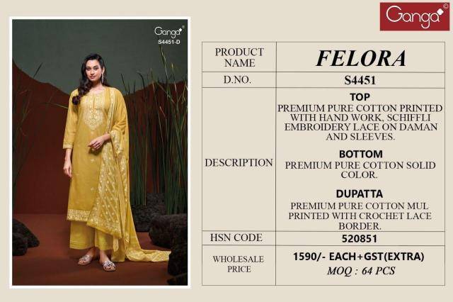 Ganga felora 4451 Unstitched dress material wholesalers in pune